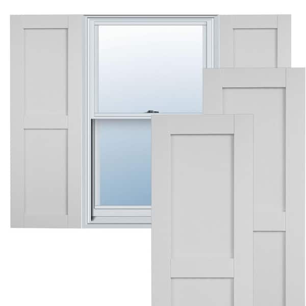 Ekena Millwork 18 in. x 32 in. Timberthane Polyurethane 2-Equal Panel Flat Panel Smooth Faux Wood Shutters Pair
