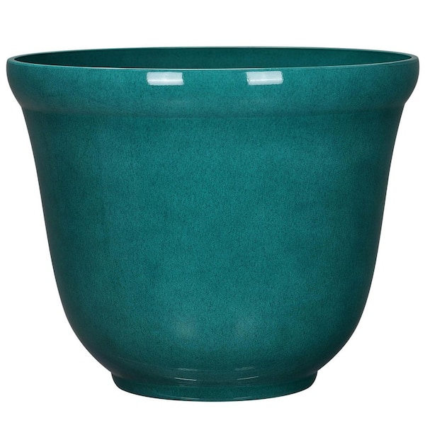 Vigoro 22 in. W x 18 in. H Felecia Teal Green Resin Glossy Planter with Drainage Hole
