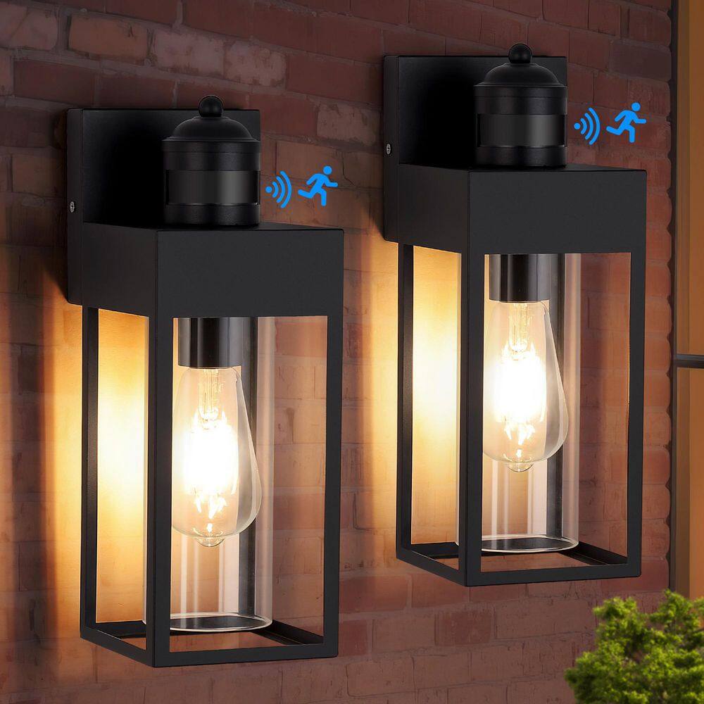 1-Light Matte Black Motion Sensing Dusk to Dawn Hardwired Outdoor Wall Lantern Sconce with Clear Glass(2-Pack) price history on PriceWatchPro