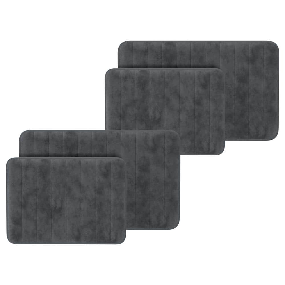 Lavish Home Gray 4-Piece Memory Foam Bathmats with Microfiber Top - Non ...