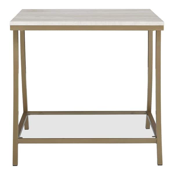 Novogratz Cecilia Soft Brass Side Table with Faux Marble Top