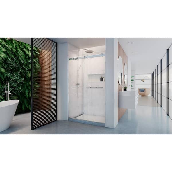 DreamLine Dexterity 48 in. W x 76 in. H Semi-Frameless Sliding Bar Shower Door in Chrome with Clear Glass