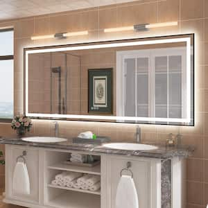 88 in. W x 38 in. H Rectangular Framed Front & Back LED Lighted Anti-Fog Wall Bathroom Vanity Mirror in Tempered Glass