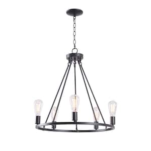 Baker 5-Light Black Chandelier with Bulbs Included and Up or Down Hanging Positions