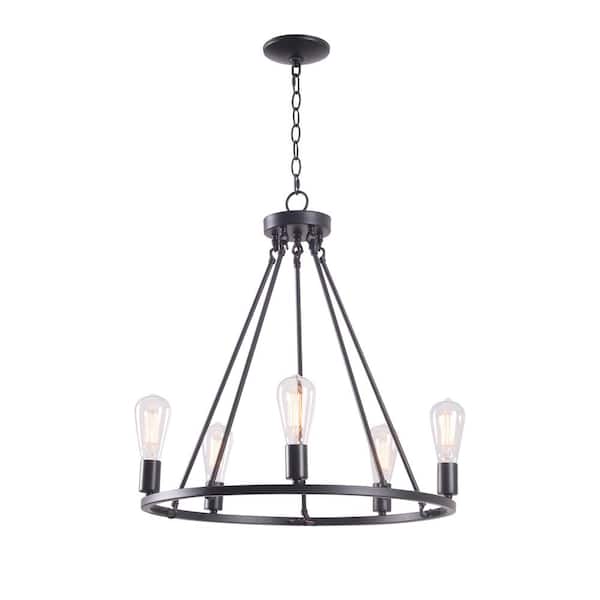 Manor Brook Baker 5-Light Black Chandelier with Bulbs Included and Up or Down Hanging Positions