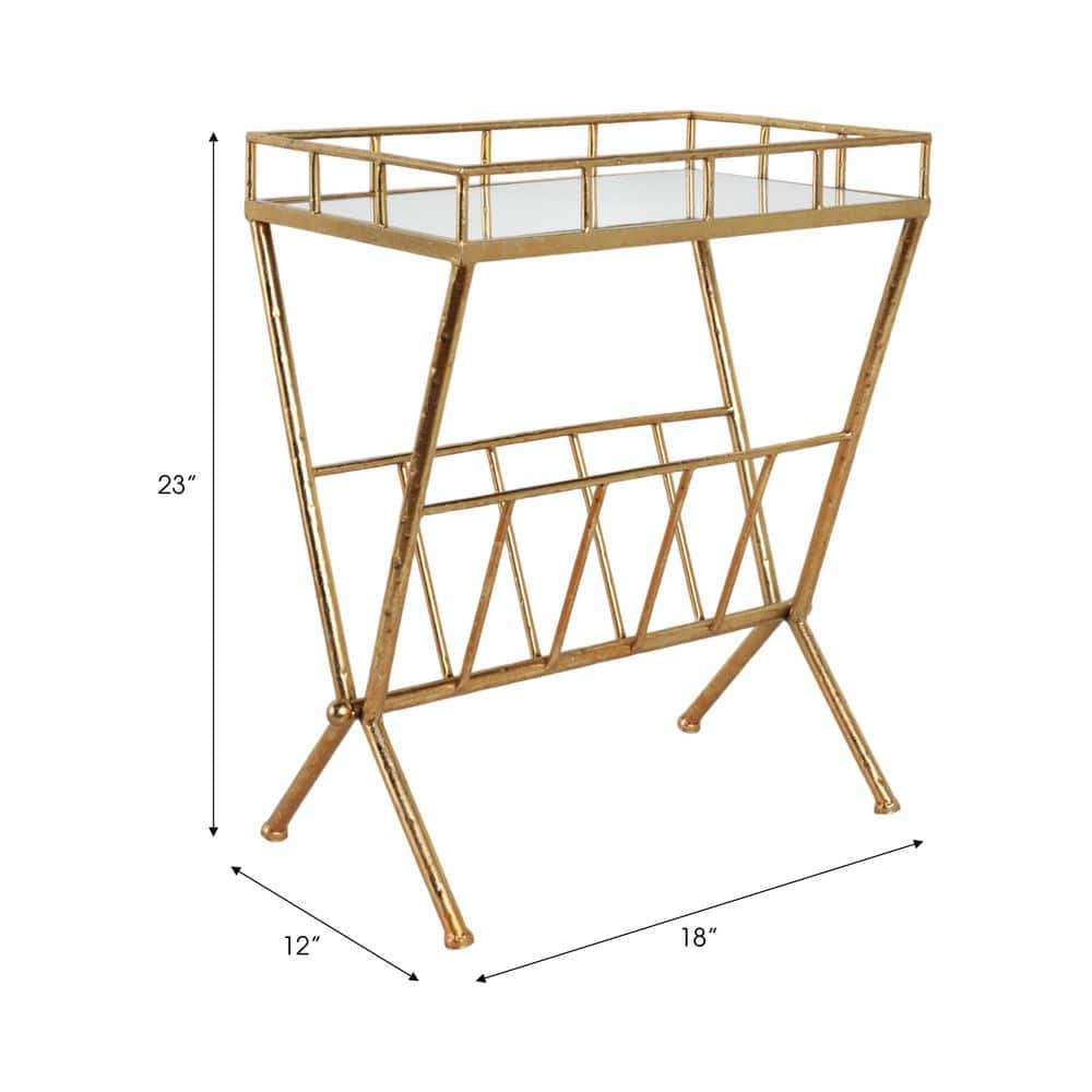 Elegant 25" Gold Metal and Mirrored Wood End Table