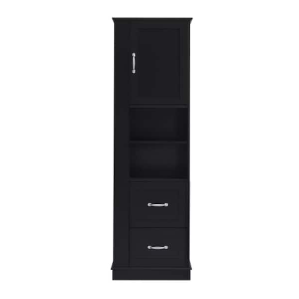 Tall 68 in. H x 14 in. W x 21 in. D Black MDF Bathroom Storage Cabinet with Adjustable Shelves and Side Hooks