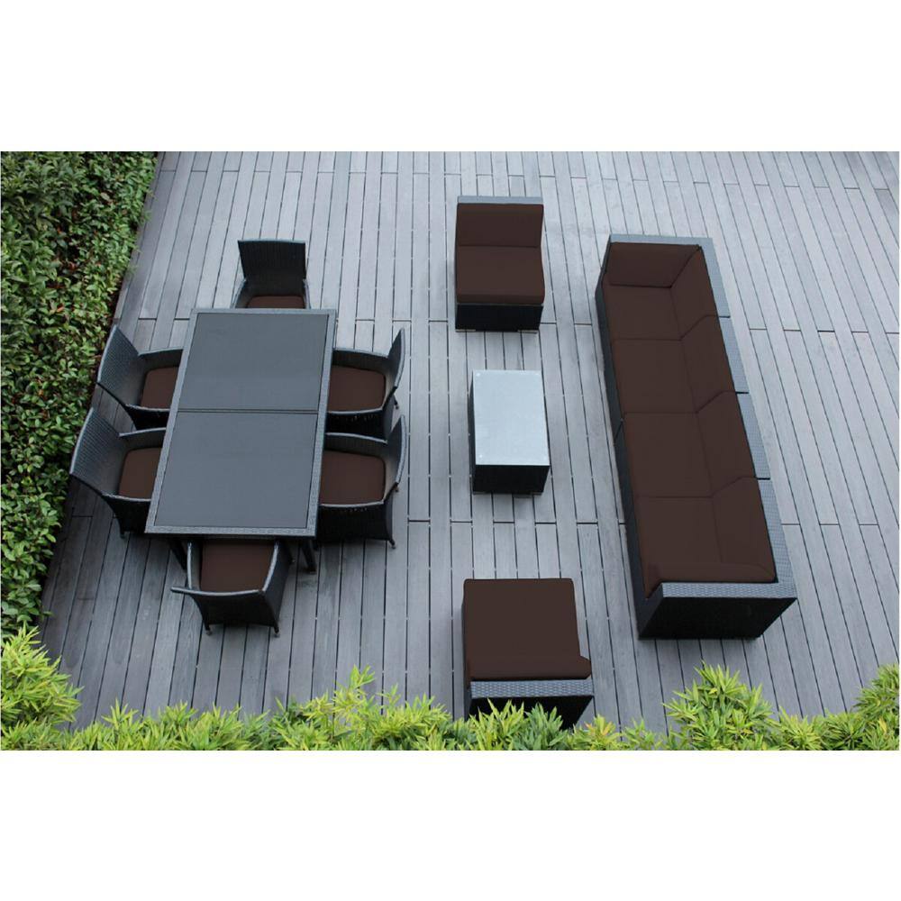 Ohana Depot Black 14-Piece Wicker Patio Combo Conversation Set With ...