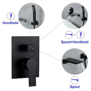 Single-Handle Wall Mount Roman Tub Faucet with Hand Shower and Waterfall in Matte Black