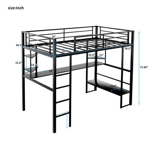 Anbazar Black Metal Loft Beds With Long, Full Size Loft Bed Frame With Desk
