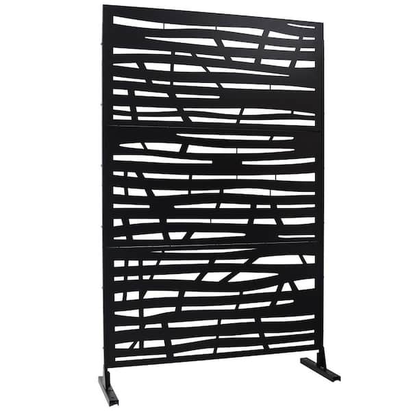 Miscool Anky 76 in. H x 48 in. W Steel Garden Fence, Metal Privacy Screens and Panels with Free Standing in Black