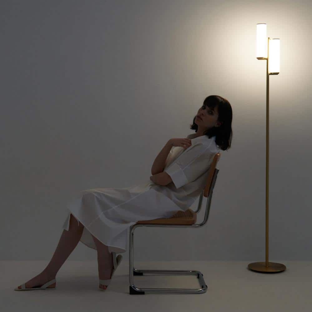 Gemini 64" Brass Mid-Century Modern 3-Way Dimming LED Floor Lamp