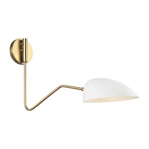 Jane 7 in. W 1-Light Matte White and Burnished Brass Adjustable Wall Sconce
