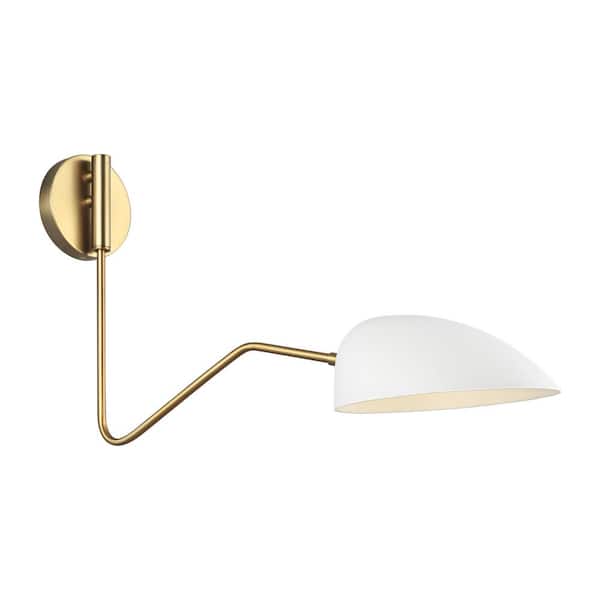 Generation Lighting Jane 7 in. W 1-Light Matte White and Burnished Brass Adjustable Wall Sconce