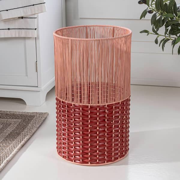 Harper Modern 4.13 Gal. 2-Tone Faux Wicker Cylinder Waste Basket, Pink/Red