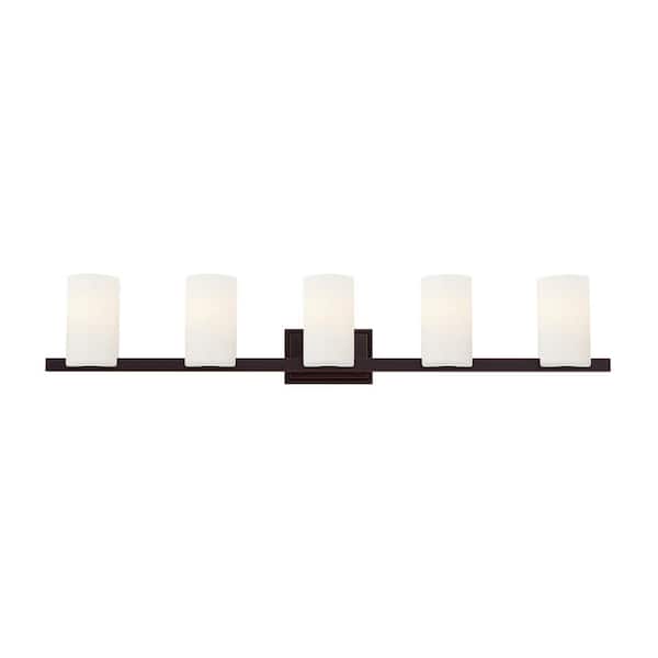 AVIANCE LIGHTING Delray 43.75 in. 5-Light Olde Bronze Vanity Light with Satin Opal White Glass