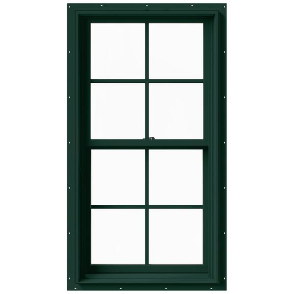 JELD-WEN 25.375 in. x 48 in. W-2500 Series Green Painted Clad Wood Double Hung Window w/ Natural Interior and Screen