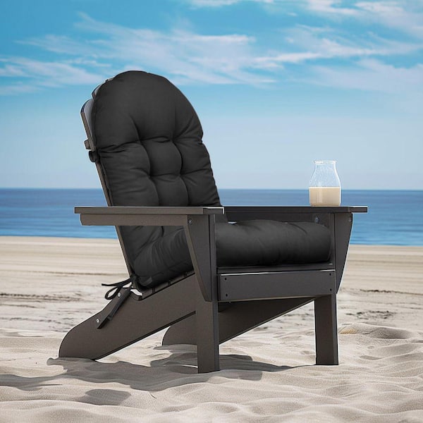 44 in. x 19 in. Black Weather-Resistant Tufted Outdoor Patio Chair