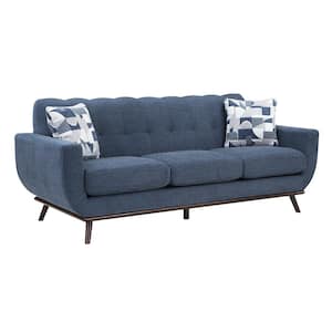 Salina 87 in. W Straight Arm Chenille Rectangle Sofa in. Blue