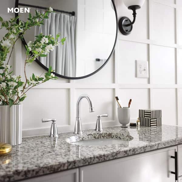Banbury 8 in. Widespread Double Handle High-Arc Bathroom Faucet in Chrome (Valve Included)