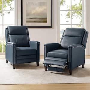 Cesar Navy 28.5 in. W Mid-century Modern Genuine Leather Power Recliner Set of 2