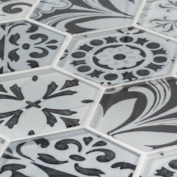 Jeffrey Court Morris Block White 12 in. x 10.375 in.Hexagon Glossy