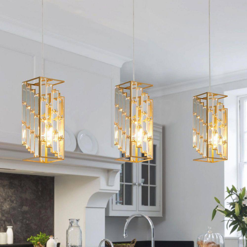 3-Light Gold Crystal Prism Round Pendant Chandelier for Dining Room, Kitchen Island, and Living Room, Adjustable Height price history on PriceWatchPro
