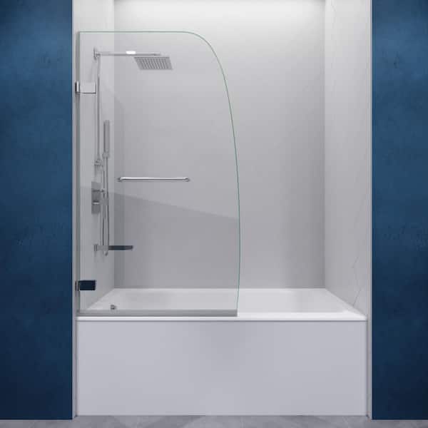 Grand Series 31.5 in. x 58 in. Frameless Hinged Tub Door in Chrome with Towel Bar Handle