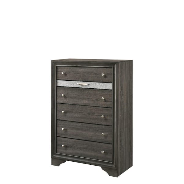 Benjara Gray 6-Drawer 34 in. Wide Wooden Chest of Drawers