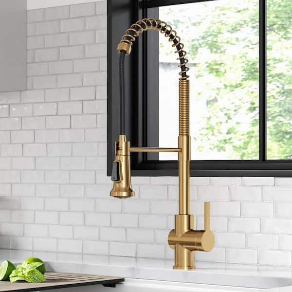 Britt Single Handle Pull Down Kitchen Faucet in Brushed Brass