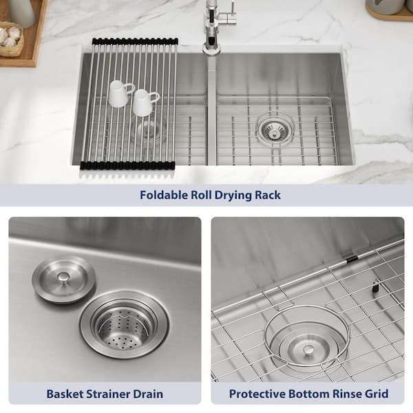Lordear Underount Kitchen Sink Double Bowl Kitchen Sink 33 Inch - View #5