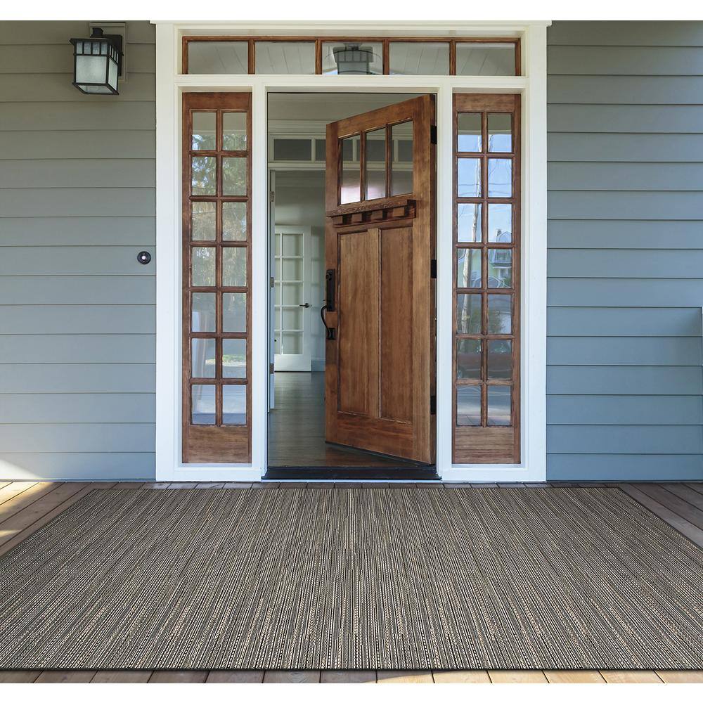 Monaco Larvotto Easy-Care Grey/Multi Stripe Synthetic Area Rug - 3'9" x 5'5"