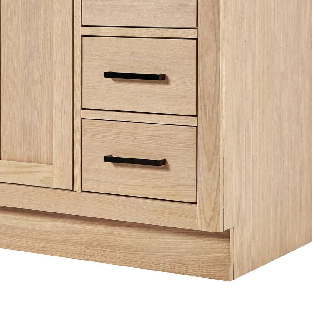 Hepburn 66" Medium Oak Freestanding Bathroom Vanity Base with Black Hardware
