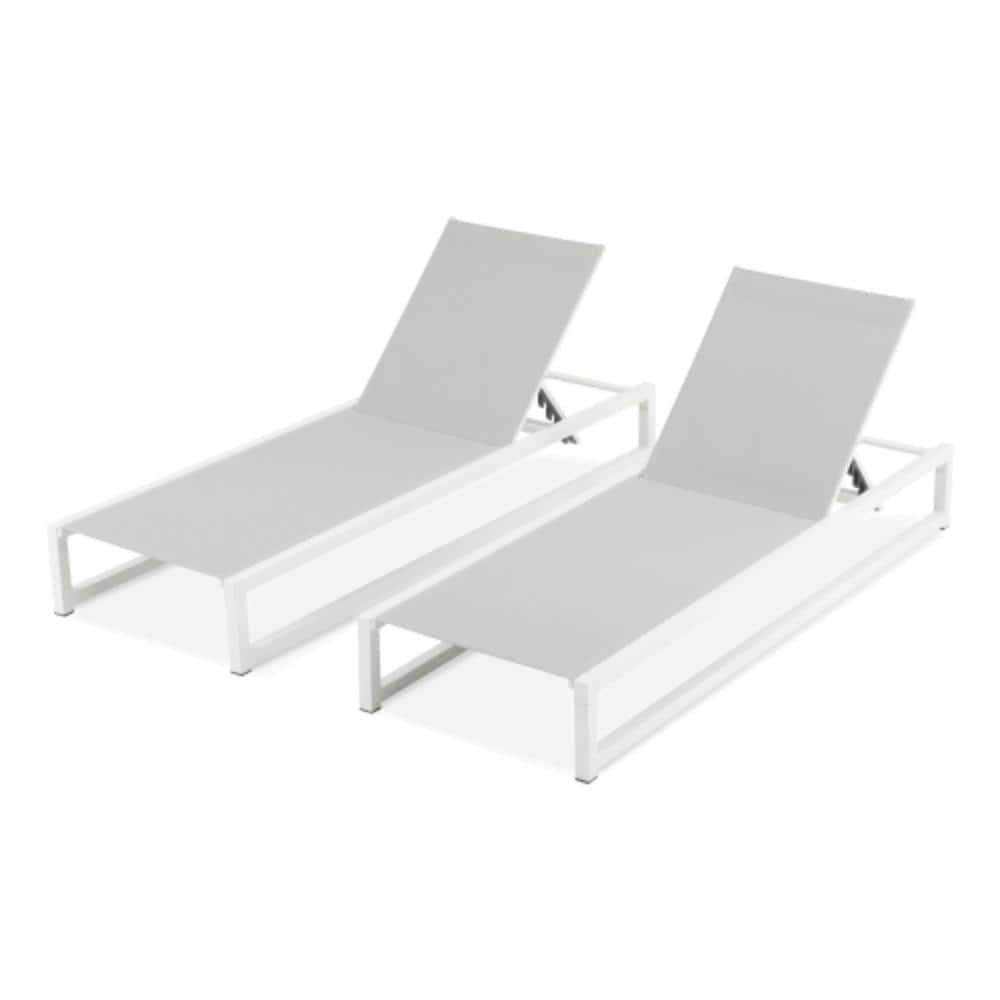 White 2-Piece Metal Outdoor Patio Chaise Lounge with Gray Cushions price history on PriceWatchPro