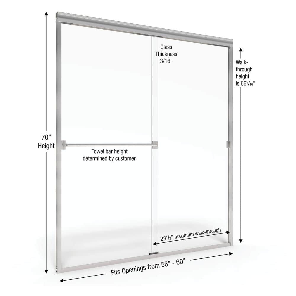 Classic Brushed Nickel 60-Inch Semi-Frameless Sliding Shower Door