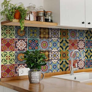 Green, Orange and Red C35 8 in. x 8 in. Vinyl Peel and Stick Tile (24 Tiles, 10.67 sq. ft./Pack)