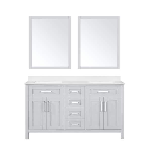 OVE Decors Tahoe III 60 in. W Bath Vanity in Dove Gray with Engineered Stone Vanity Top in White with White Basins and Mirrors
