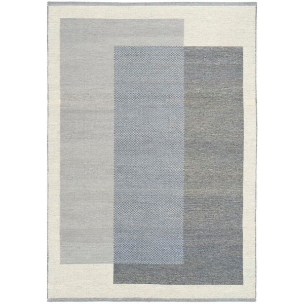 Copenhagen Ivory Blue 8 ft. x 10 ft. Flatwoven Wool Geometric Area Rug