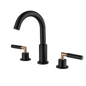 8 in. Widespread Double Handle Bathroom Faucet with Swivel Spout 3-Hole Stainless Steel Bathroom Sink Tap in Matte Black