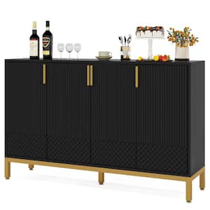 Alan Black Particle Board 59 in. Sideboard Buffet Cabinet with Hinged Doors