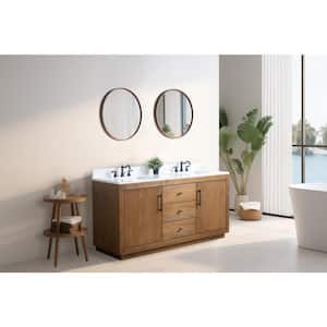 72 in. W x 21.5 in. D x 34 in. H Double Sink Bathroom Vanity in Tan with Arabescato White Engineered Marble Top