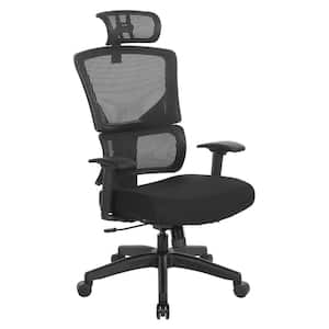 639 Series Fabric Seat and Mesh Back with Headrest Ergonomic Executive Chair in Black with Adjustable Arms