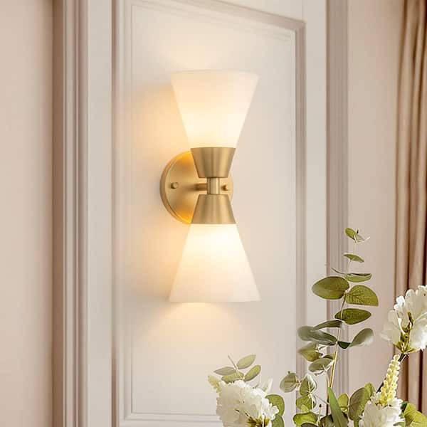 Y'INSP Aurora 5.3 in. 2-Light Modern Gold Wall Sconce, Double Tube Design Up and Down Lighting for Bathroom Bedroom Hallway