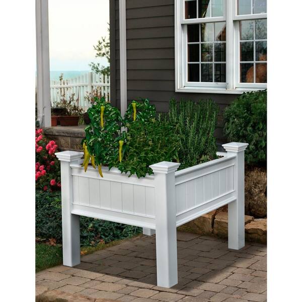 New England Arbors Mayfair 36 in. Square White Vinyl Raised Garden Bed Planter