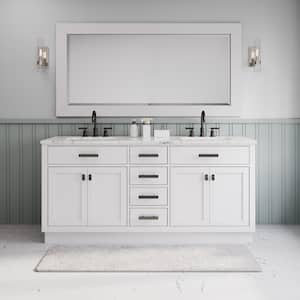 Hartford 72 in. W x 22 in. D x 34 in. H Double Sink Bath Vanity in White with White Marble Top, Faucet and Mirror