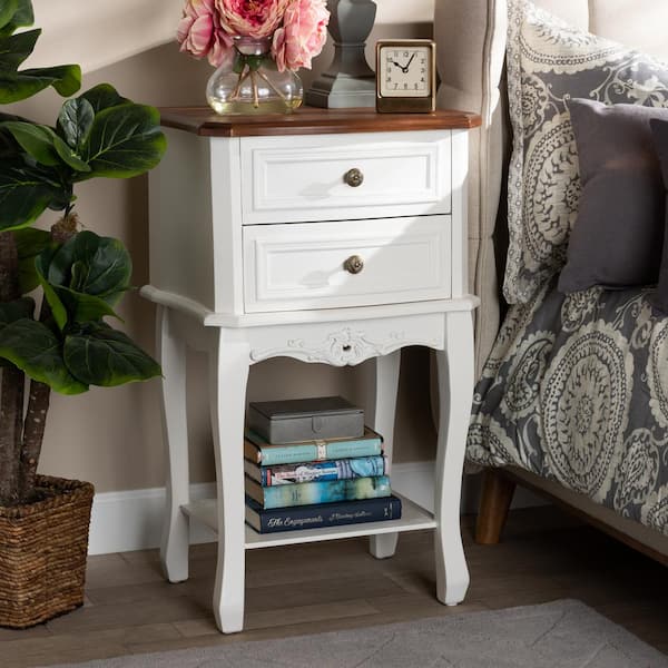 Baxton Studio Darla 2-Drawer White and Cherry Brown Nightstand
