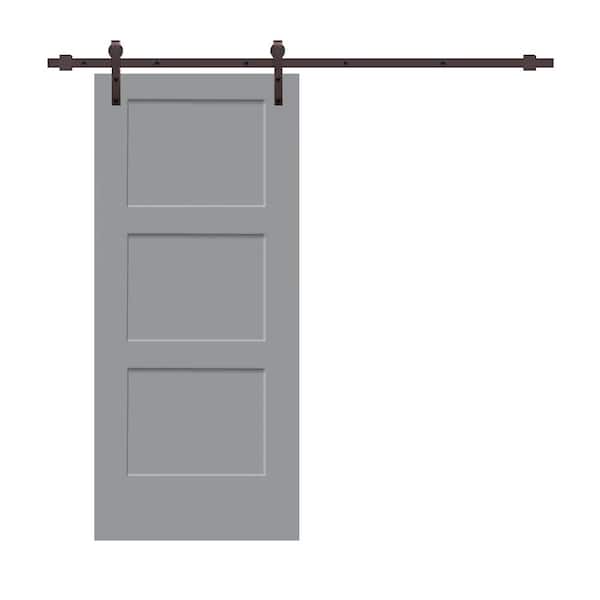 CALHOME 30 in. x 80 in. Charcoal Gray Stained Composite MDF 3-Panel Equal Style Interior Sliding Barn Door with Hardware Kit
