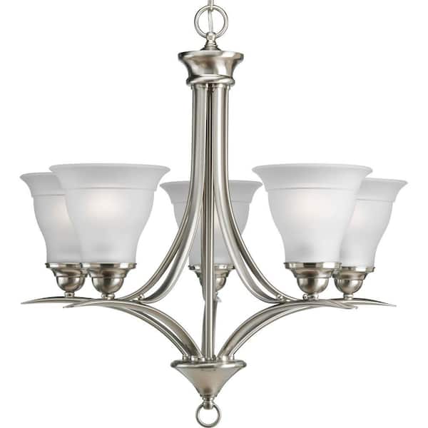 Progress Lighting Trinity Collection 5-Light Brushed Nickel Etched Glass Traditional Chandelier Light