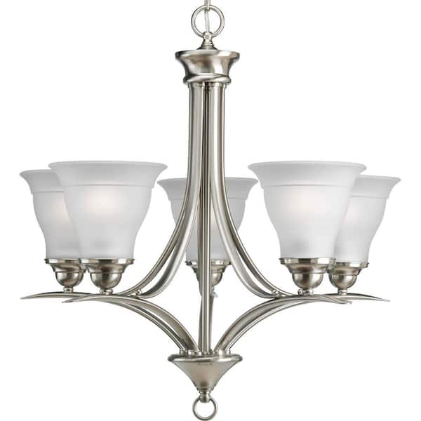 Trinity Collection 5-Light Brushed Nickel Etched Glass Traditional Chandelier Light