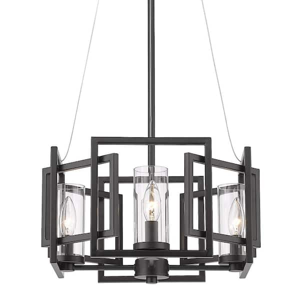 Marco 4-Light Matte Black Clear Glass Cage Pendant Light